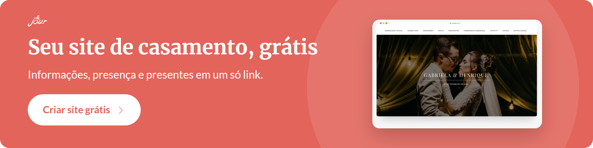 Crie o site do seu casamento na Lejour