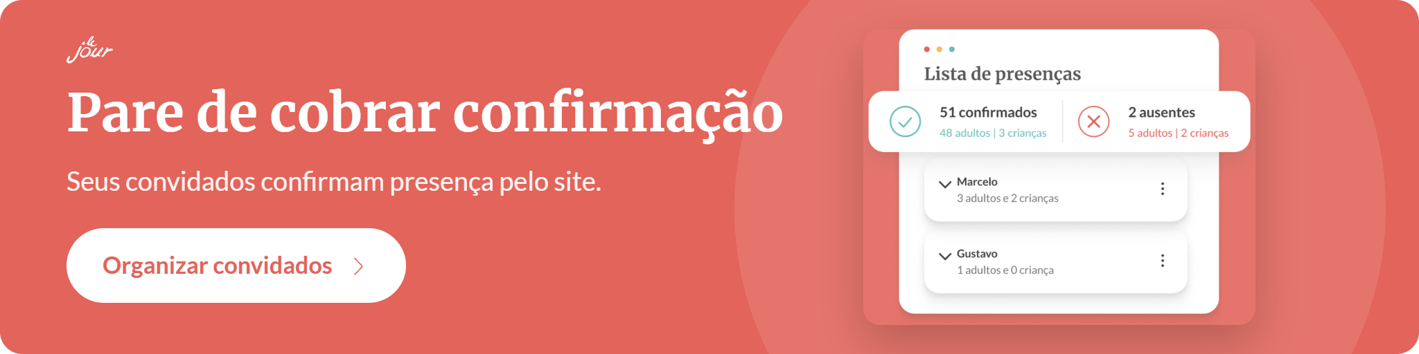 Gerencie seus convidados e RSVP na Lejour